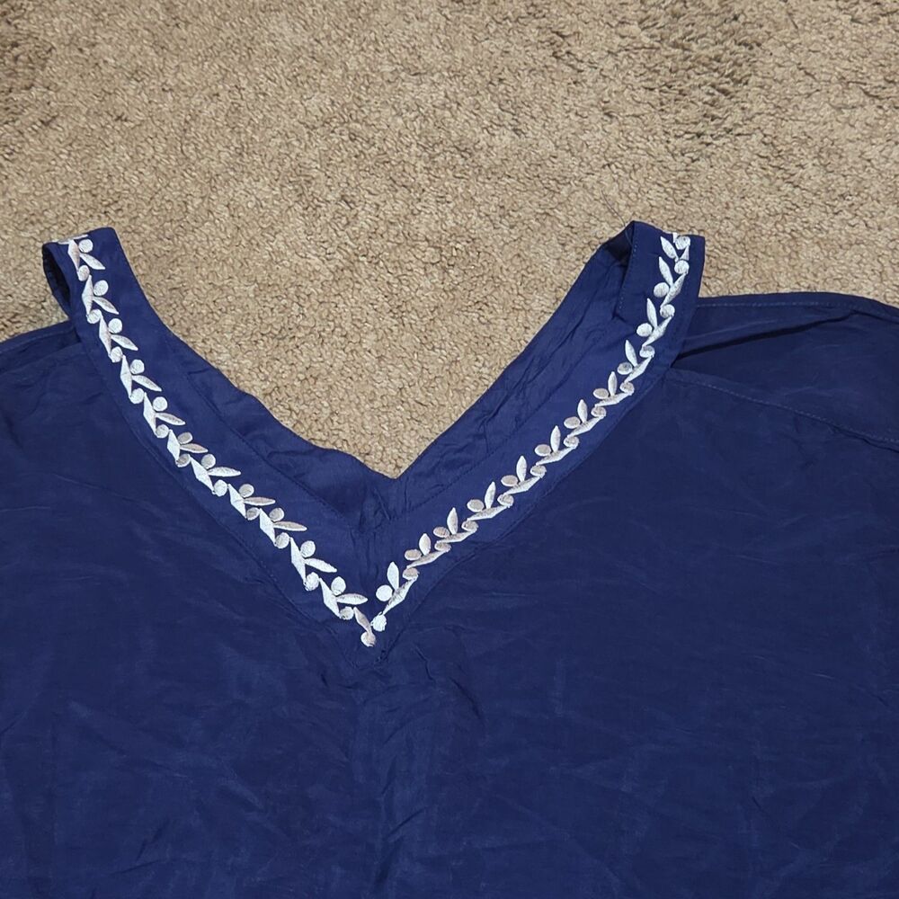 Blue Swim Cover Up Kaftan V-Neck Embroidered Vacation OS - Picture 8 of 16
